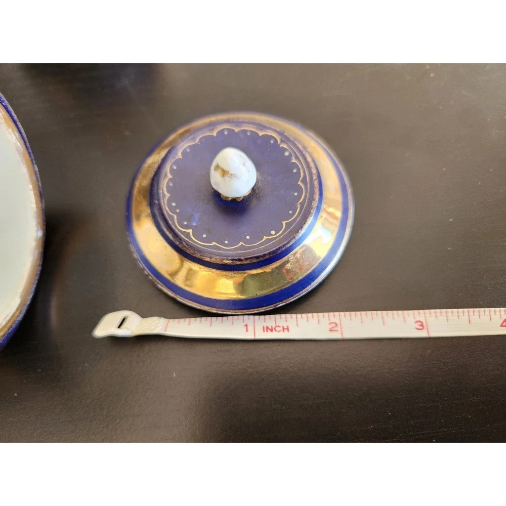 Antique Meissan Cobalt Gold‎ Grand Pictorial Romantic Couple Creamer + Sugar Set